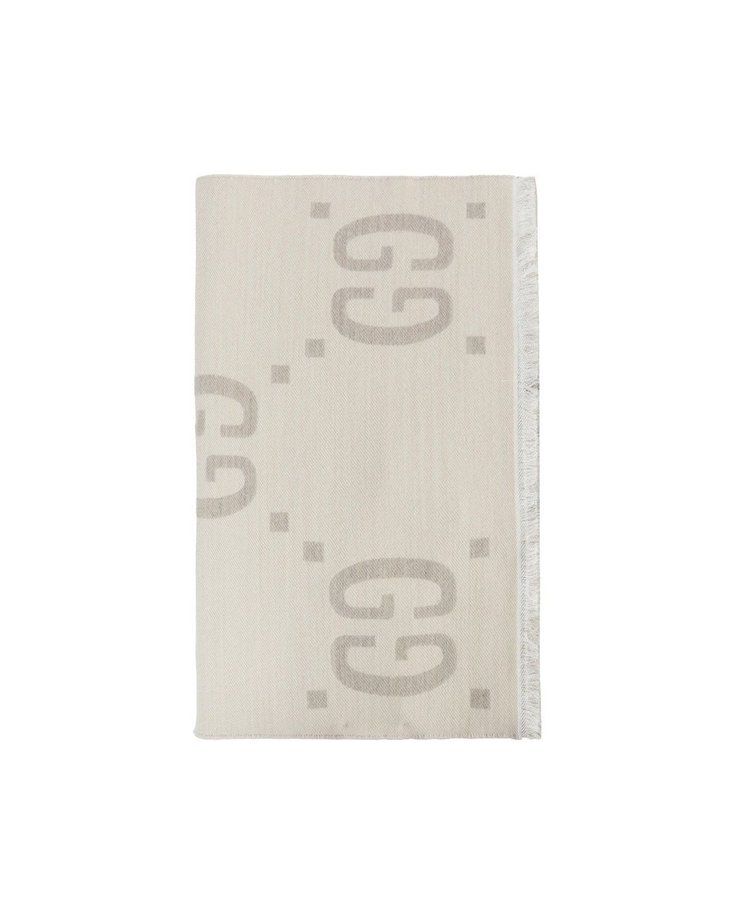 Gucci Natural Gg Jacquard Wool Silk Scarf for men