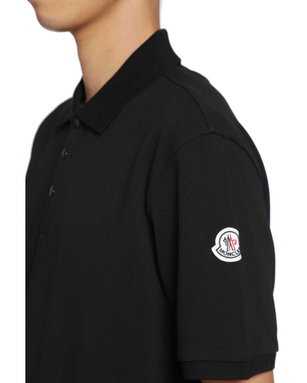 Moncler Black Cotton Piquet Polo Shirt for men