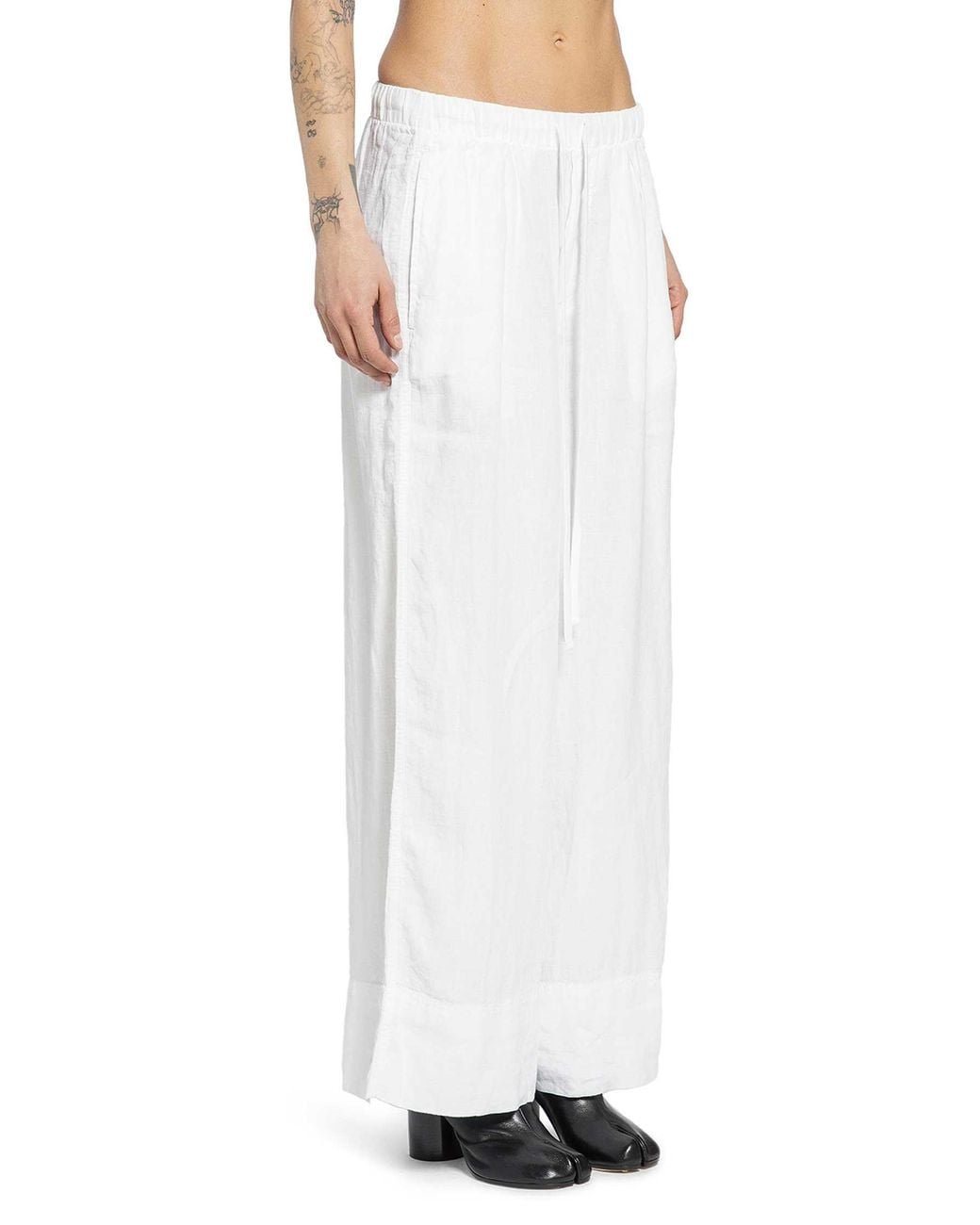 Thom Krom White Cropped Wide Leg Trousers