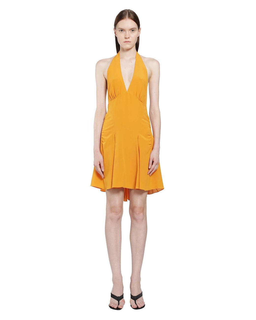 Saint Laurent Yellow Silk Crepe De Chine Halter Dress