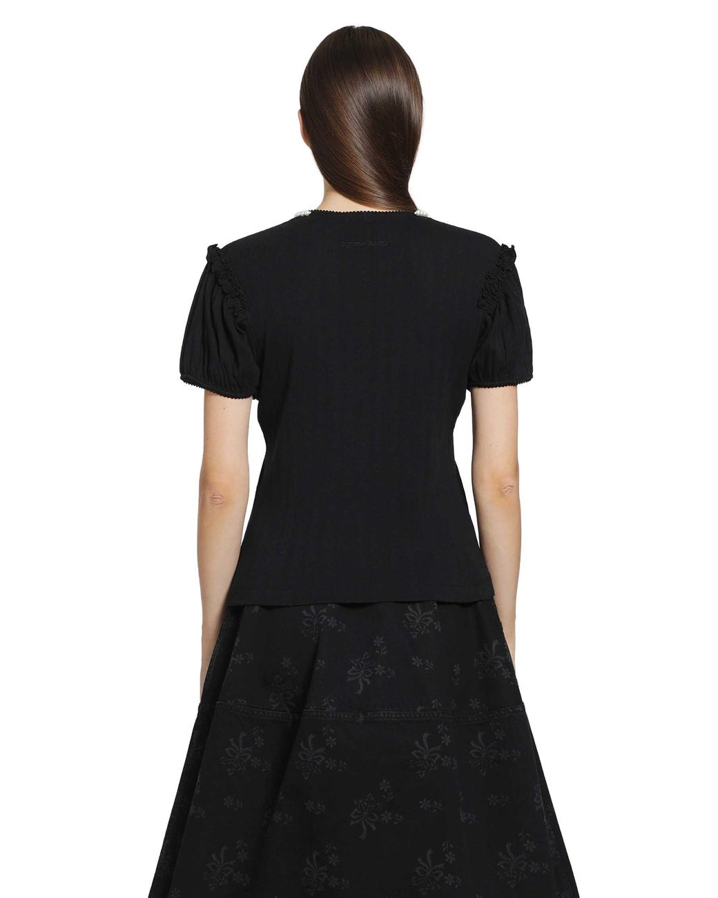 Simone Rocha Black Pointelle Puff Sleeve Cardigan