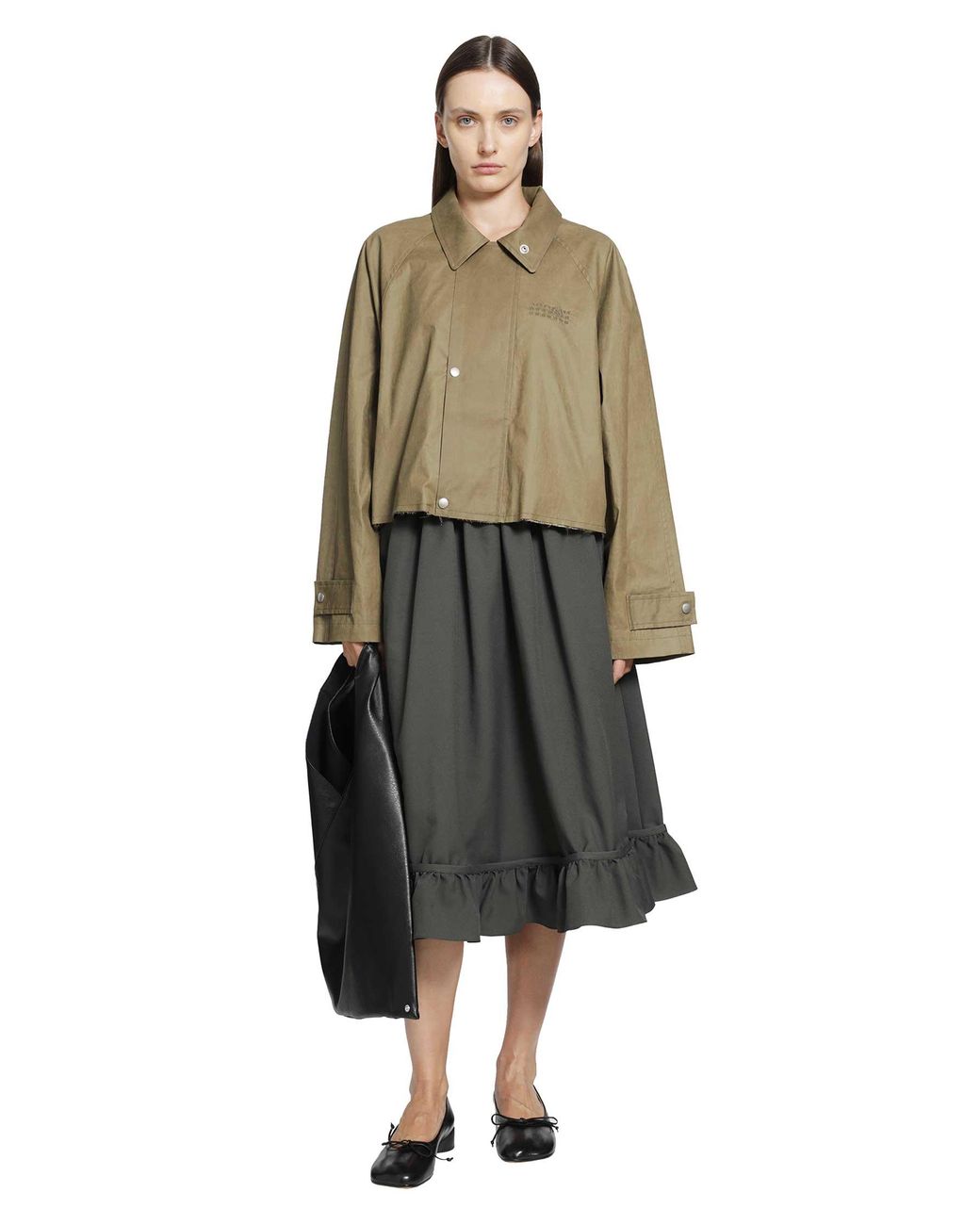 MM6 by Maison Margiela Black Gathered Midi Skirt