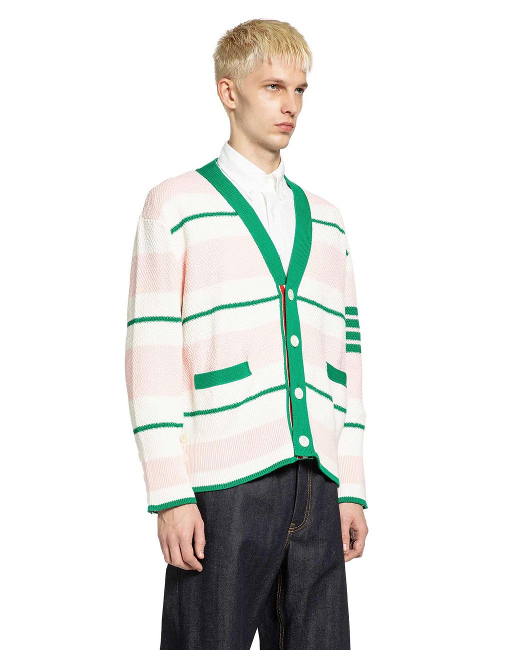 Thom Browne Green Striped Cardigan for men