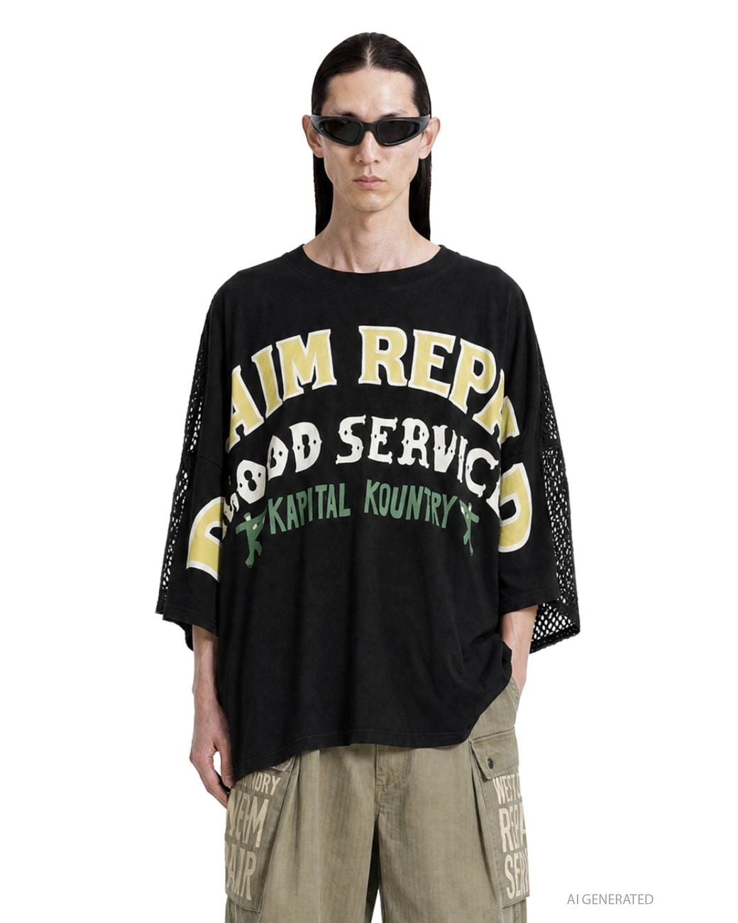 Kapital Black 20/- Jersey Katabira Huge-T (Denim Repair) for men