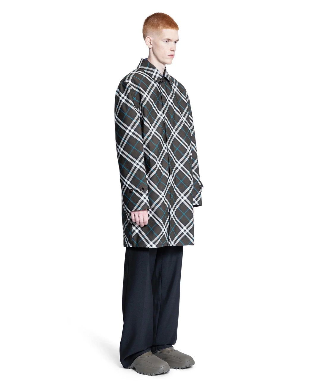 Burberry Blue Check Nylon Mid-Length Trench Coat for men