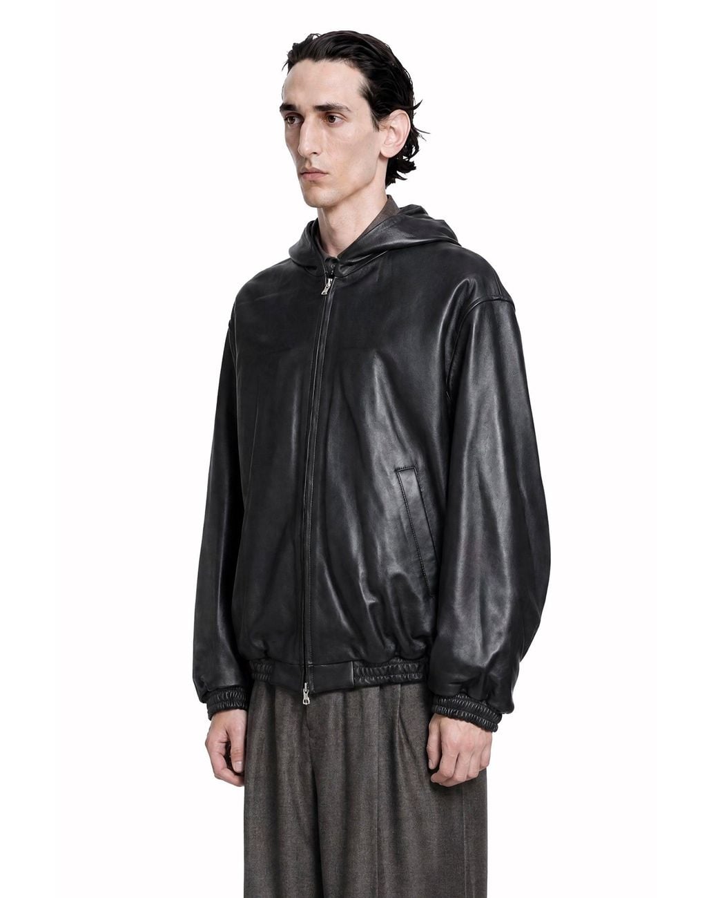 Ssstein Black Lamb Leather Hood Jacket for men