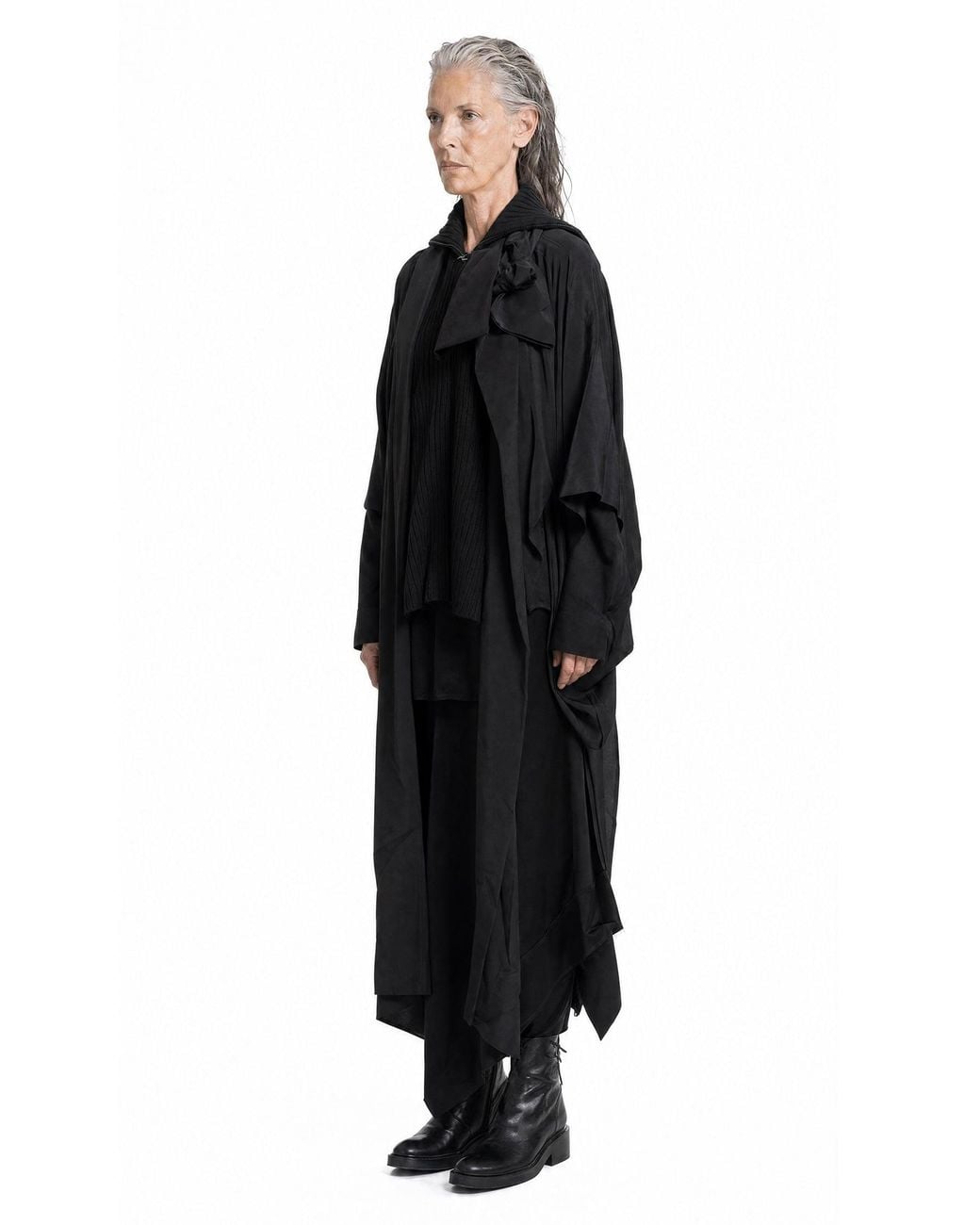 Yohji Yamamoto Black Knit Combi Kimono Coat