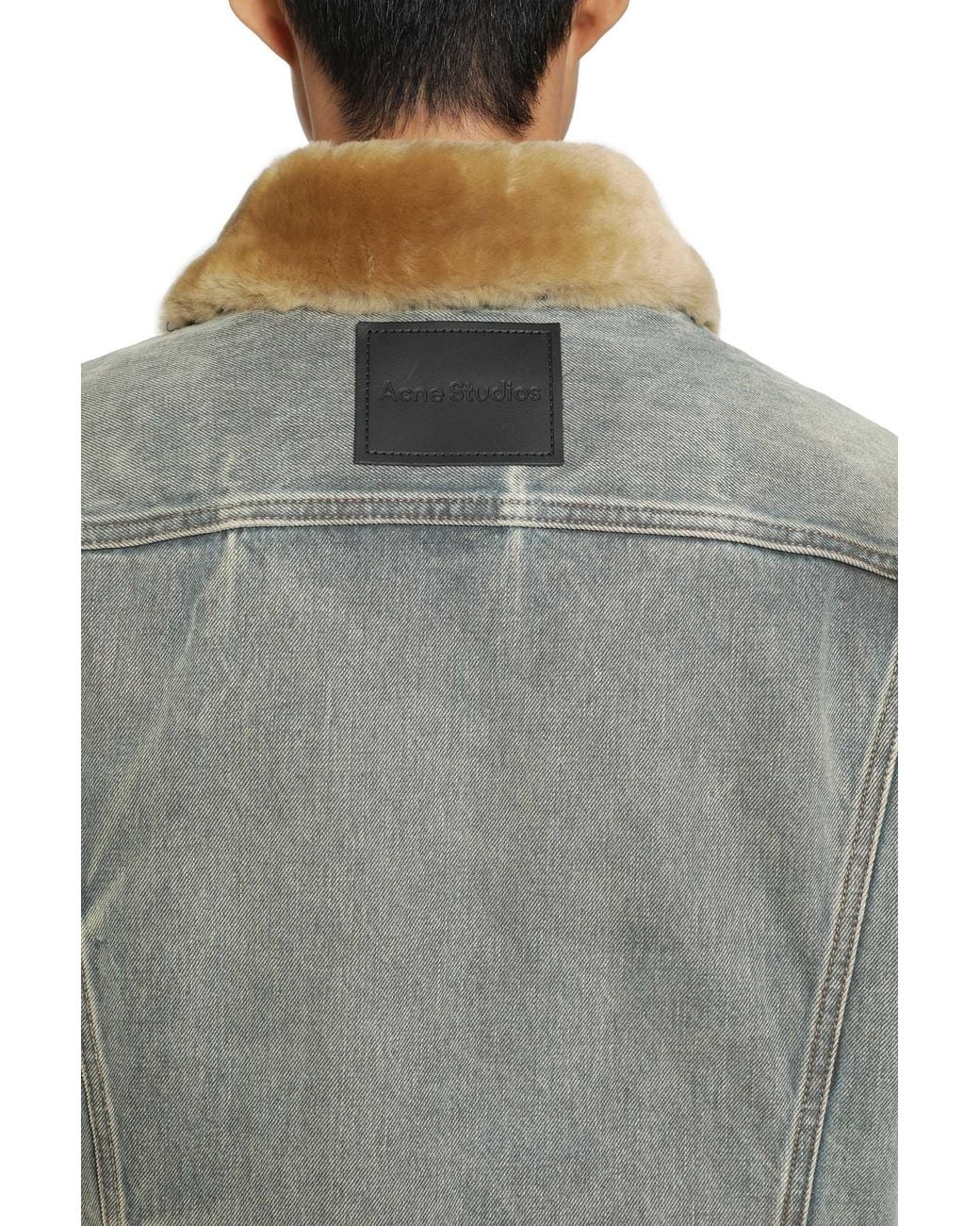 Acne Gray Shearling Collar Denim Jacket for men