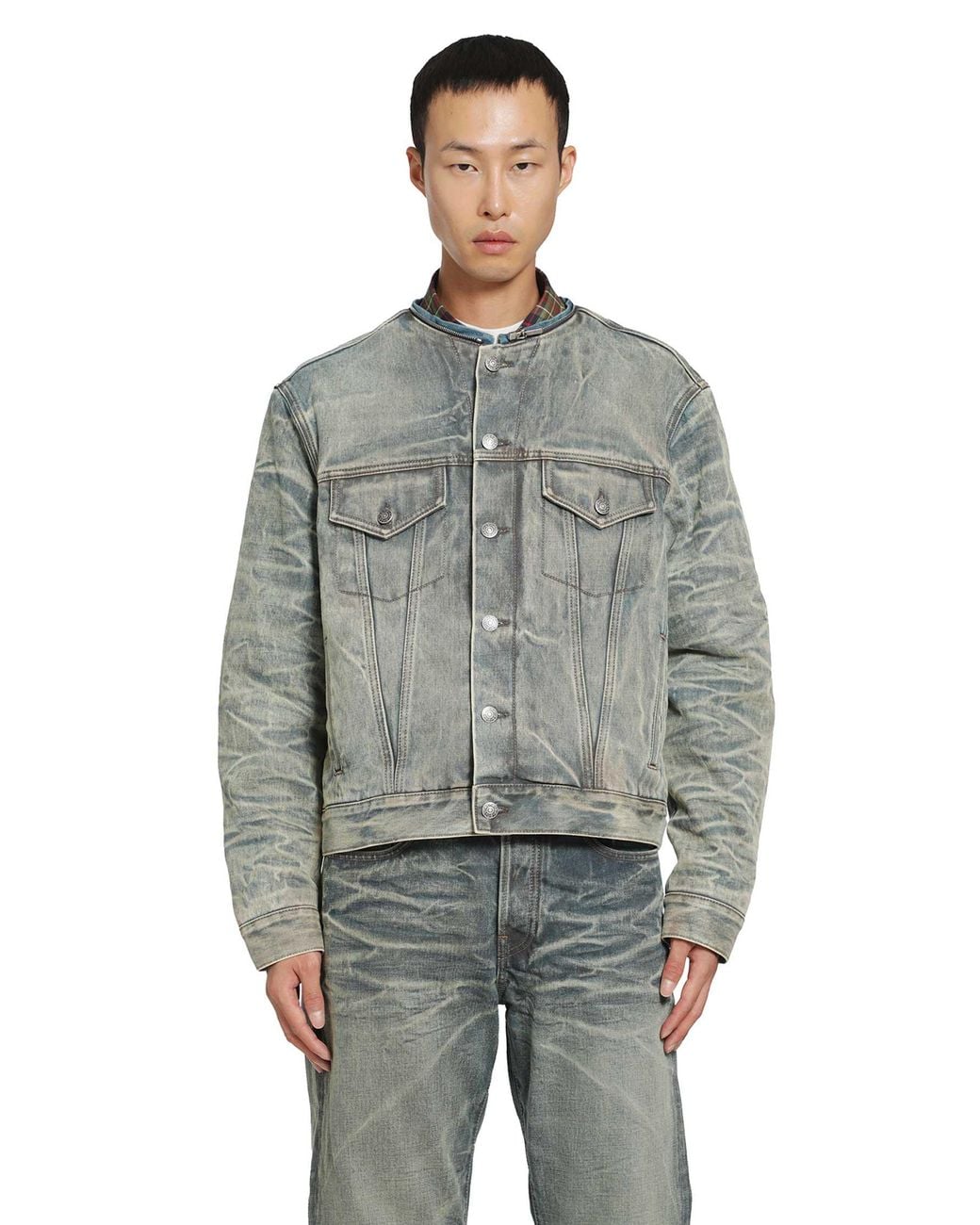 Acne Gray Shearling Collar Denim Jacket for men
