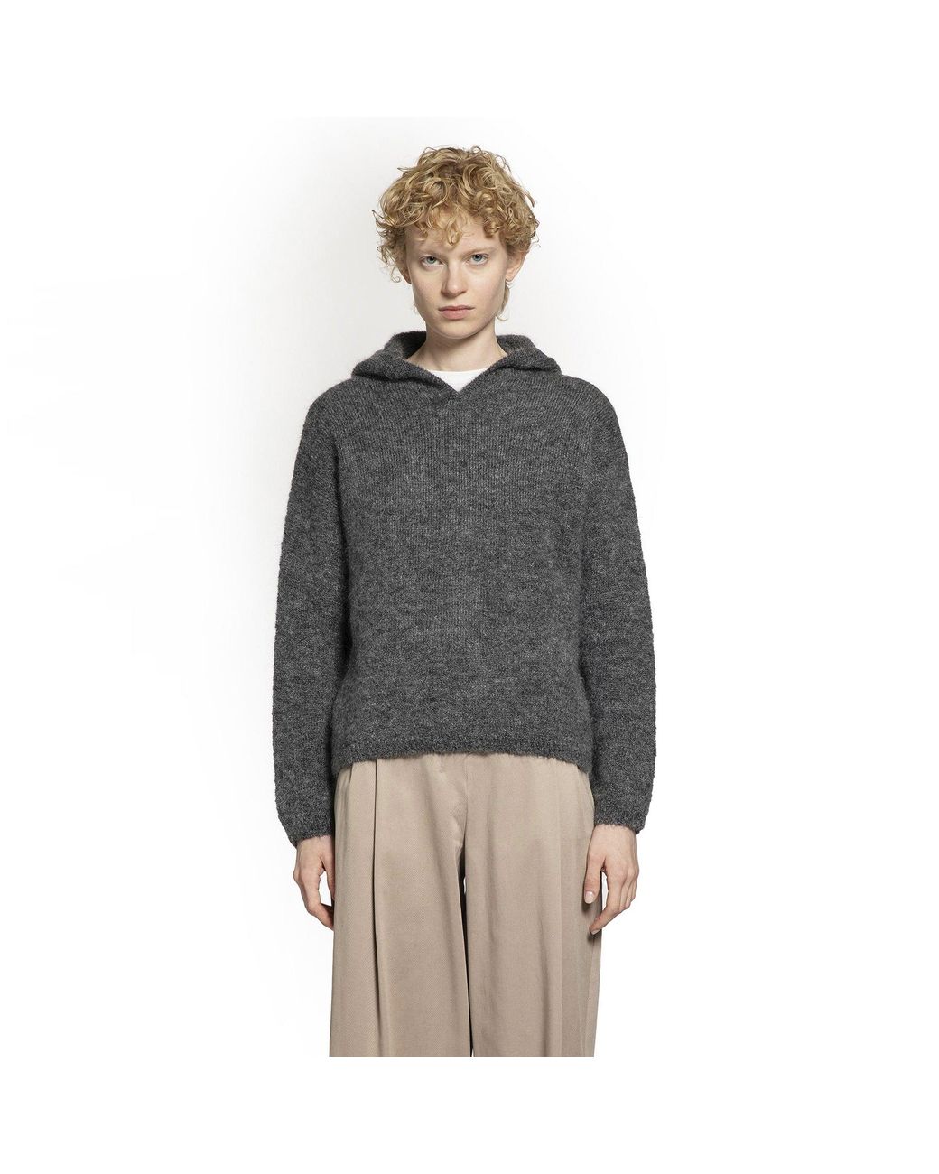 Max Mara Gray Current Mohair Knit Hoodie Sweater