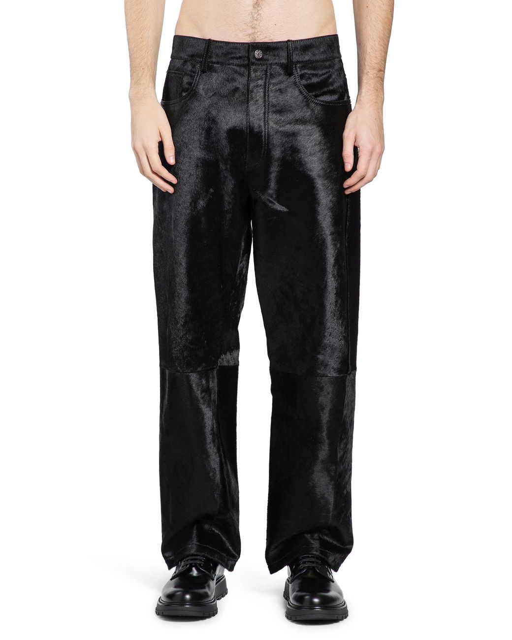 sunflower Black Wide Twist Cowhide Pants for men