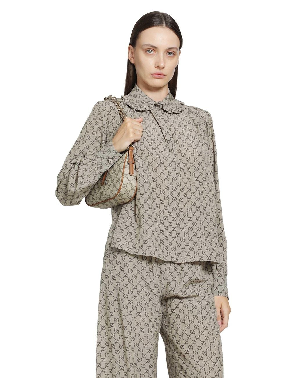Gucci Gray Printed Silk Shirt