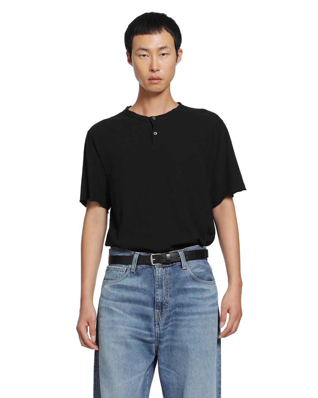James Perse Black Slub Jersey Short Sleeve Henley T-Shirt for men