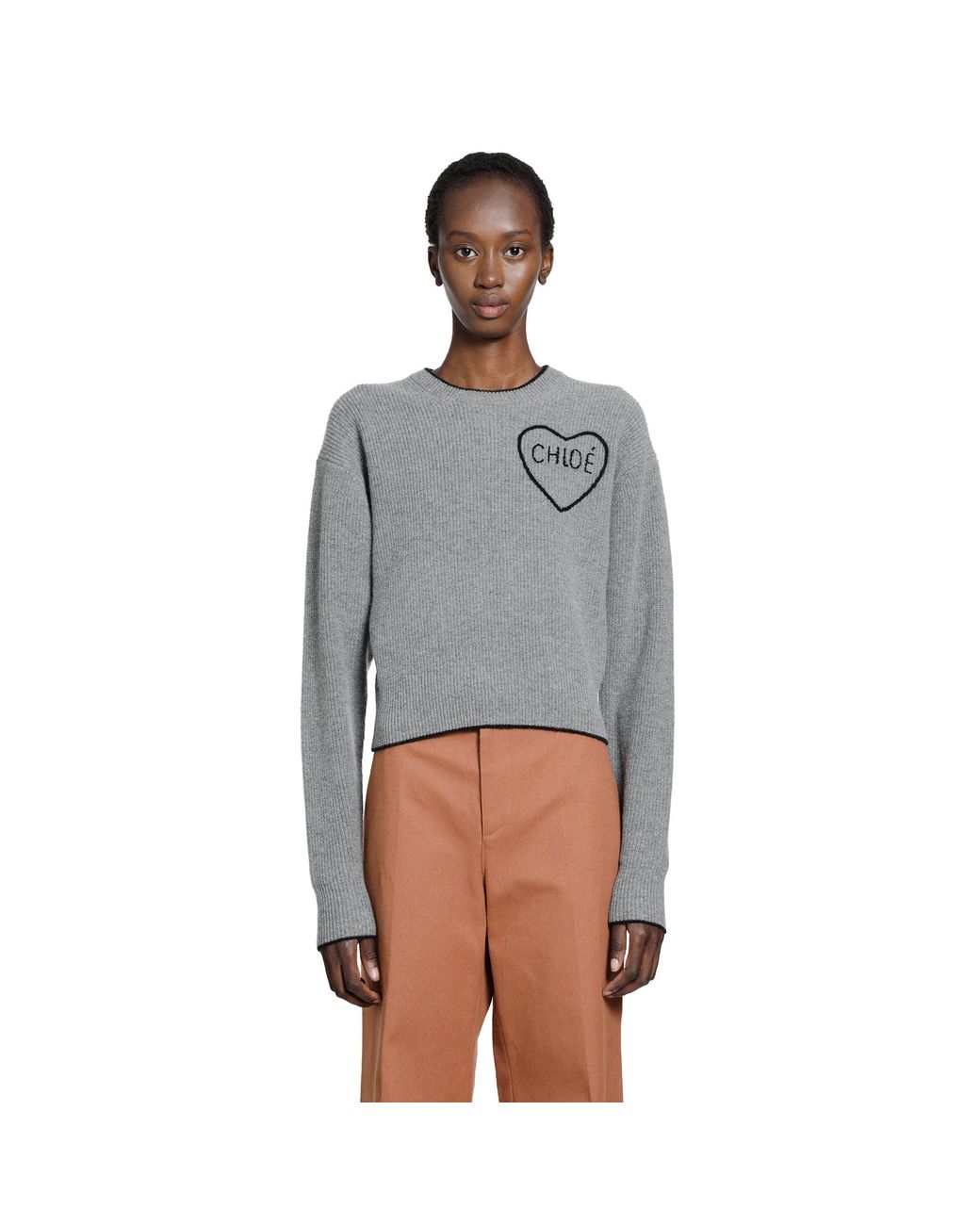 Chloé Gray Wool Knit Cropped Sweater