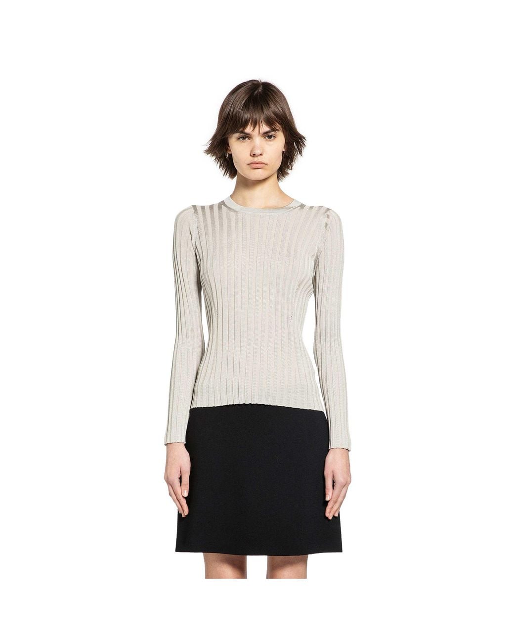 Versace White Ribbed-Knit Cotton Viscose Sweater