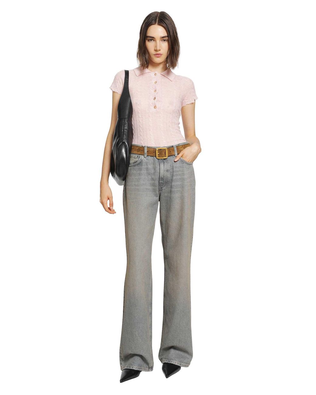 Haikure Gray Laurie Semi-Sheer Polo Shirt
