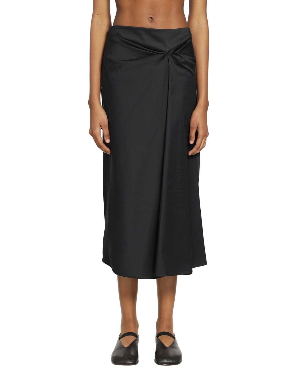 Max Mara Black Cotton Satin Midi Skirt
