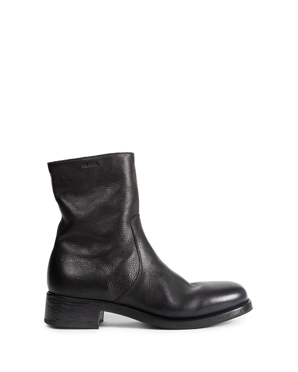 Prada Black Leather Zipper Ankle Boots for men