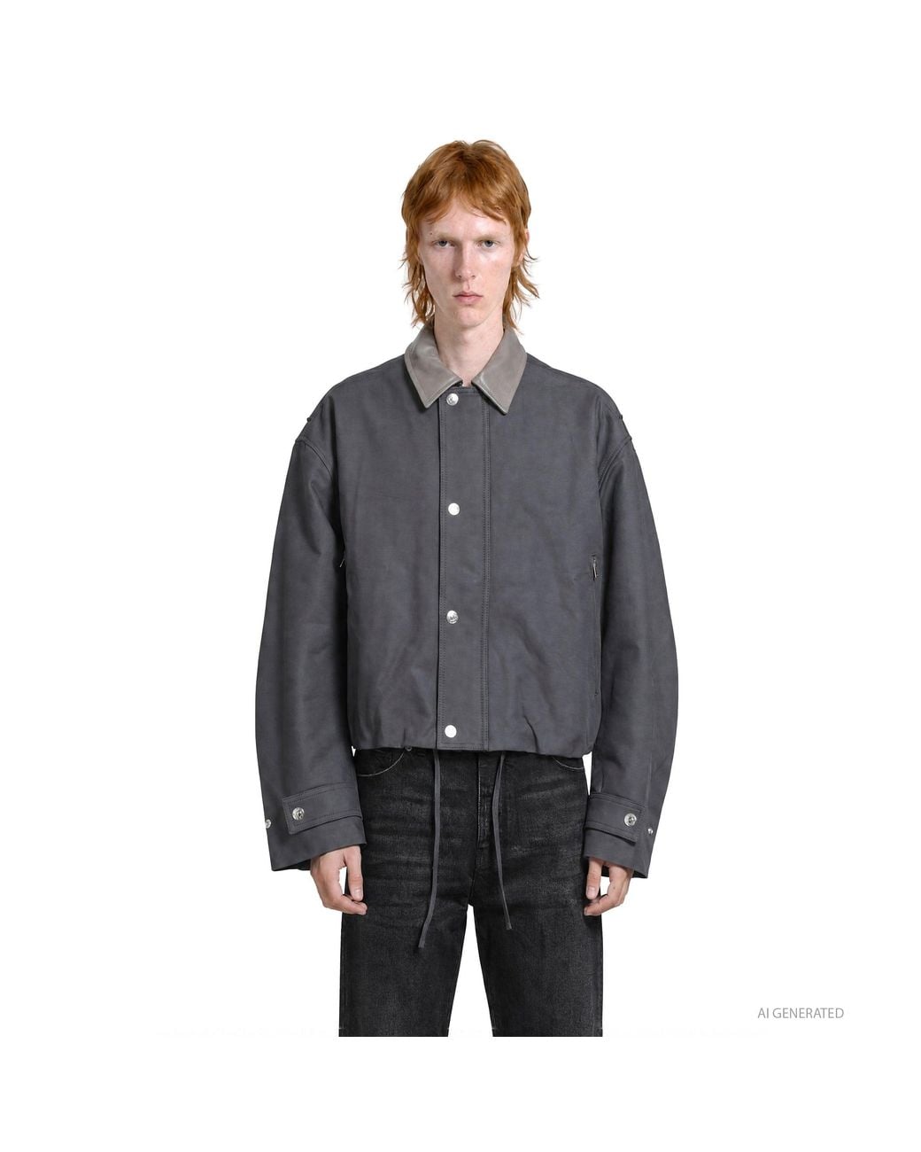 Acne Gray Leather Collar Bomber Jacket for men