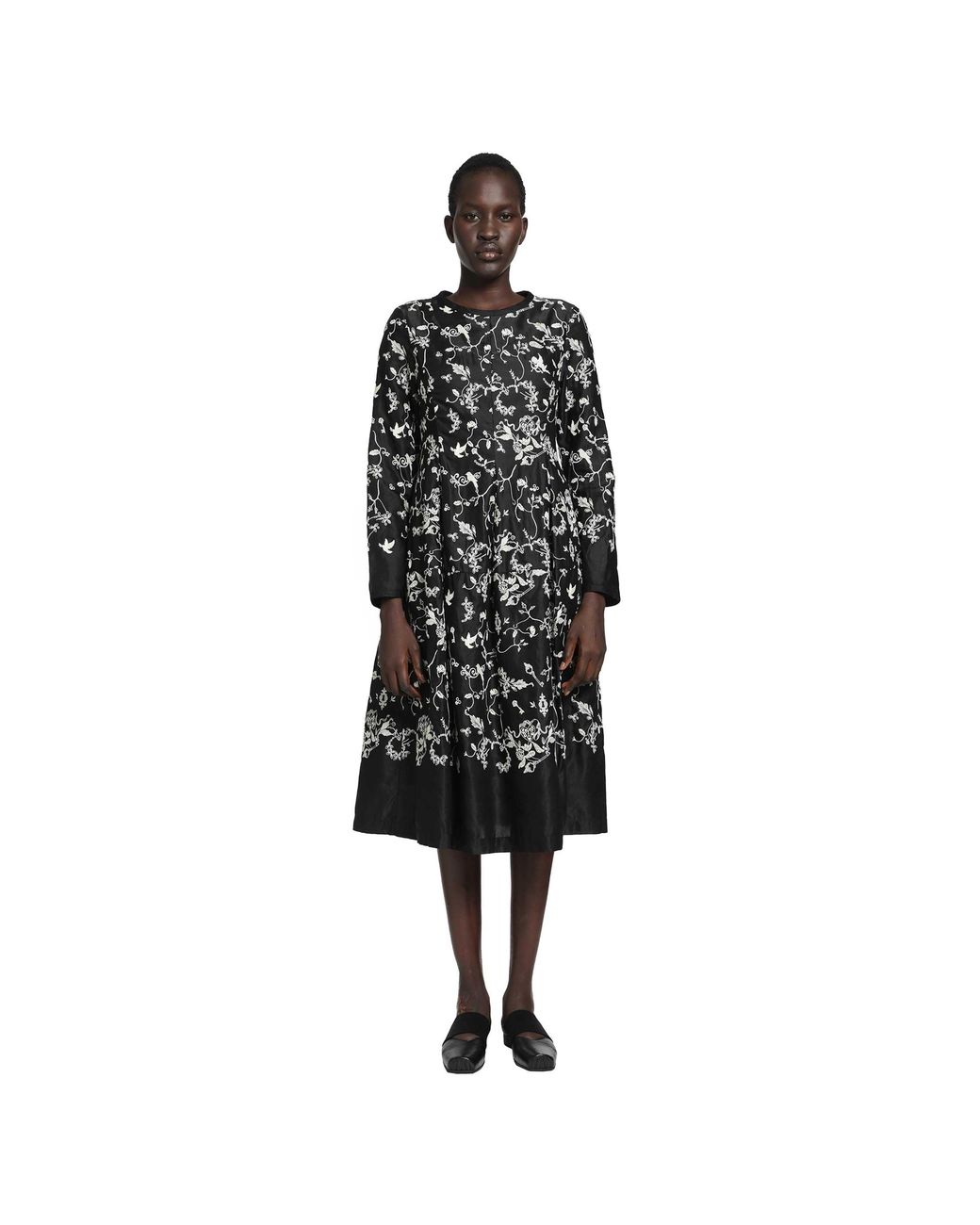 Renli Su Black Floral Midi Dress