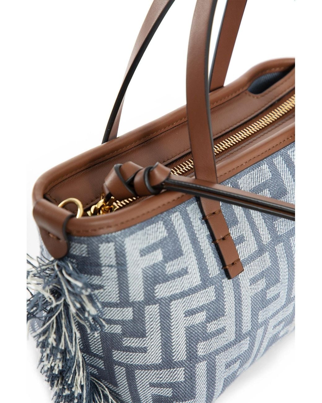Fendi Blue Mini Roll Denim-Effect Ff Tote