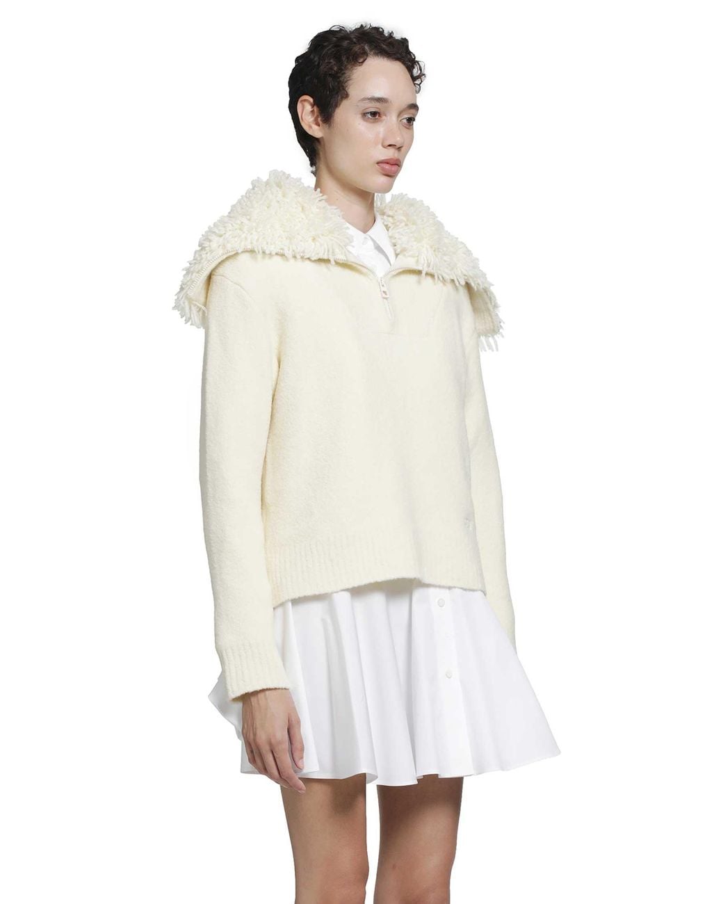 Loewe White Wool Blend Zip-Up Sweater
