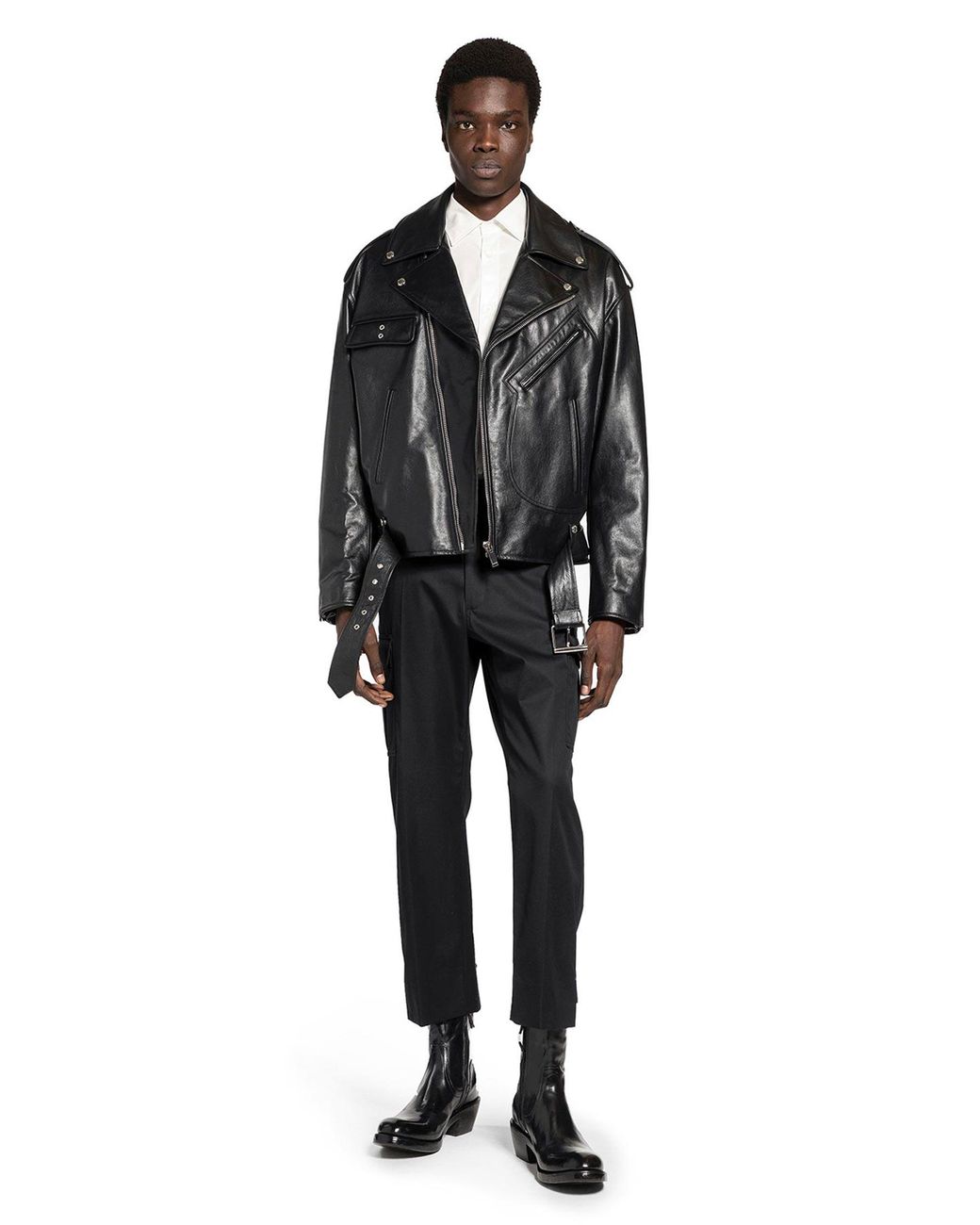 McQueen Black Leather Biker Jacket for men