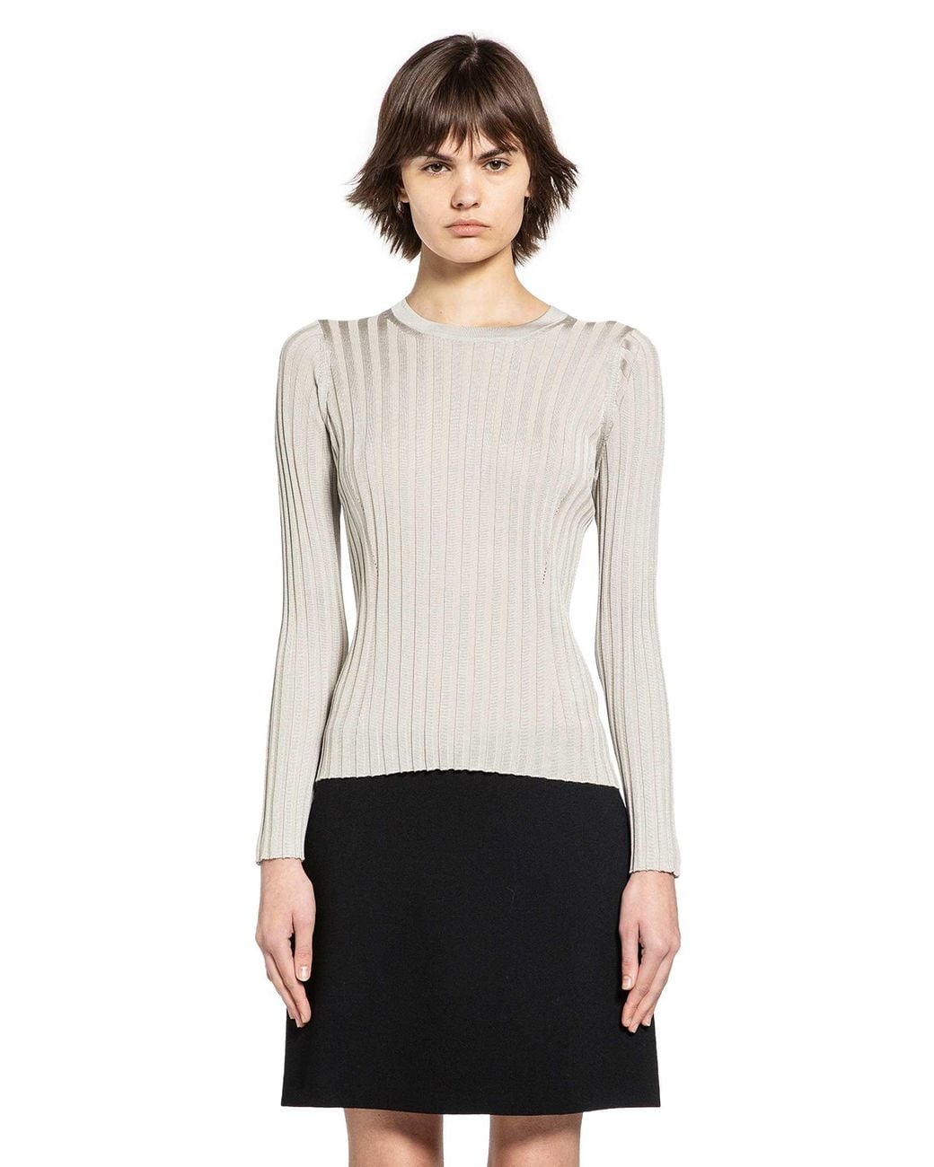 Versace White Ribbed-Knit Cotton Viscose Sweater