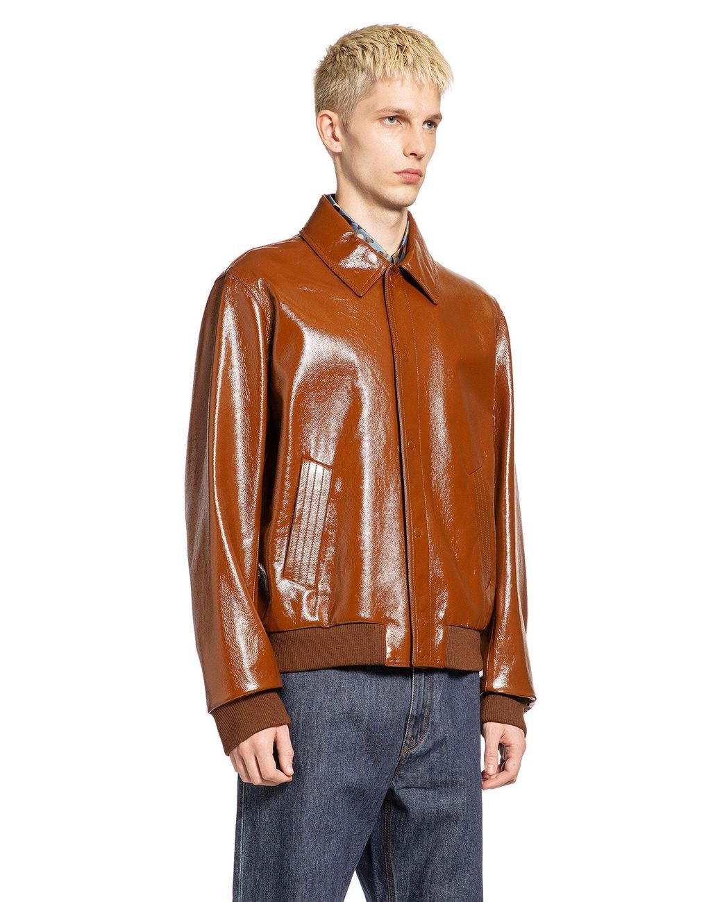 Fendi Brown Lacquered Leather Jacket for men