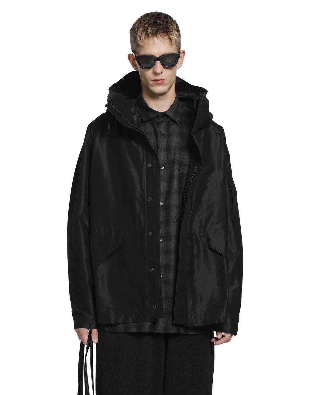 Comoli Black Cotton Silk Military Parka for men