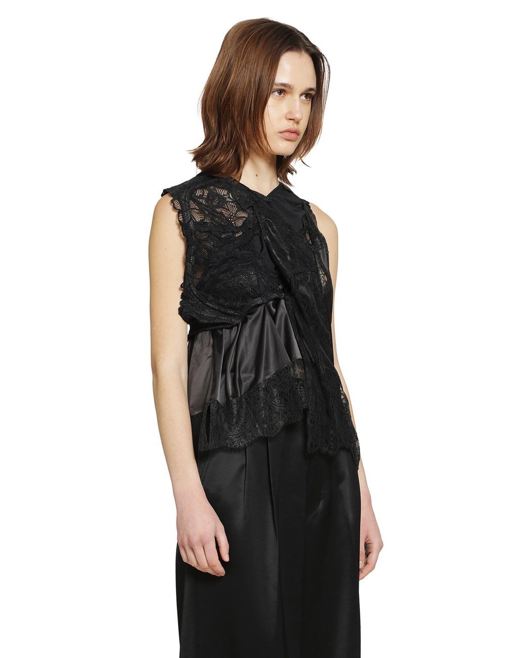 Junya Watanabe Black Asymmetric Satin Lace Top
