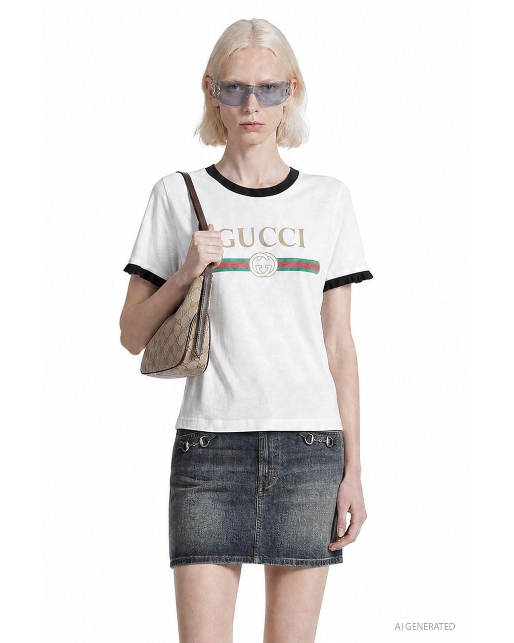 Gucci Gray Interlocking G Ringer T-Shirt