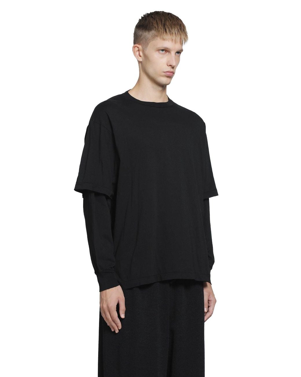 Comoli Black Thin Cotton Layered T-Shirt for men