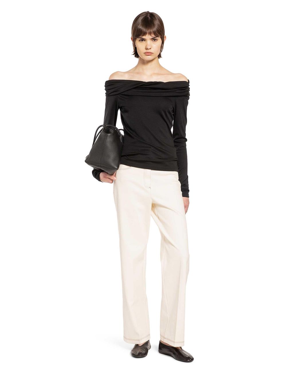 Max Mara Black Wool Off-The-Shoulder Top