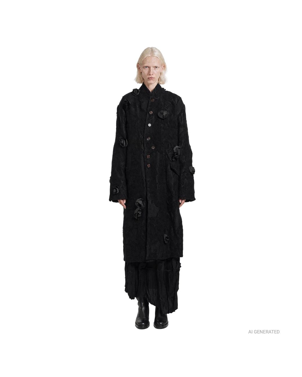 Aleksandr Manamïs Black Floral Roomy Winter Coat