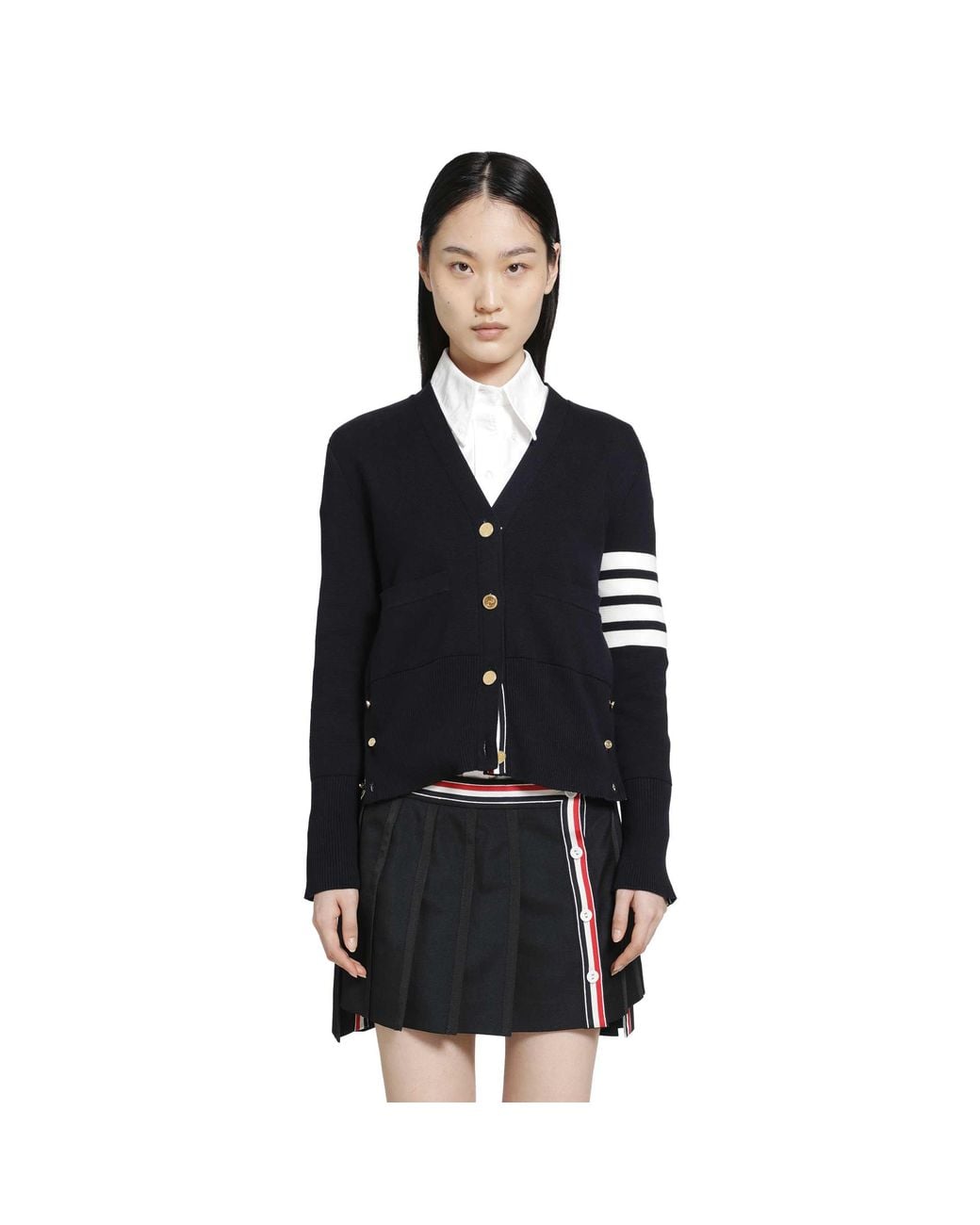 Thom Browne Black Milano Classic 4-Bar V-Neck Cardigan