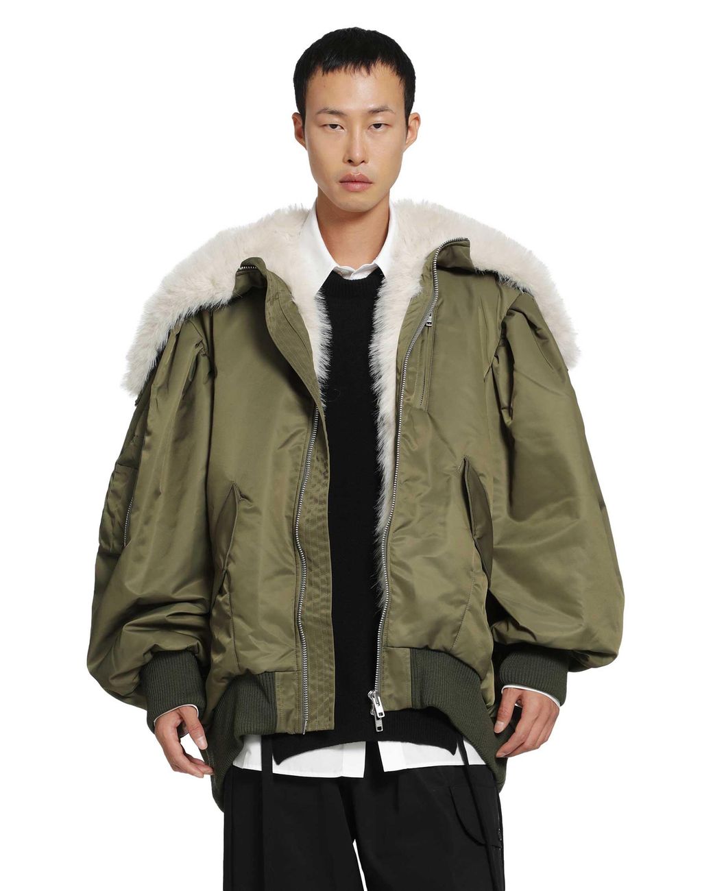 Simone Rocha Green Oversized Split Hooded Bomber Jacket for men