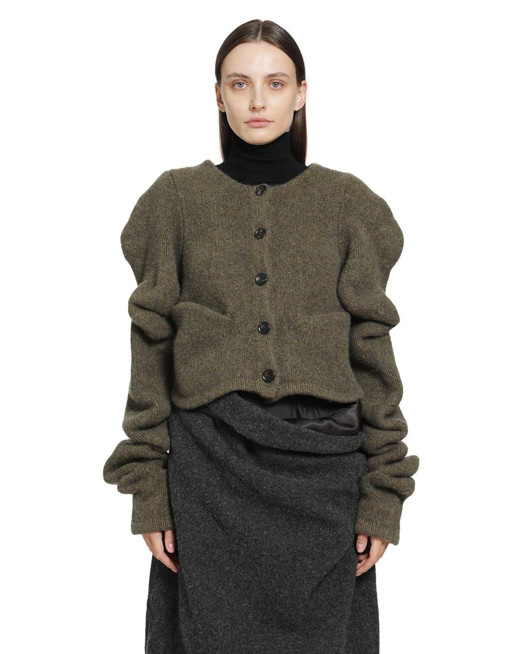 PILLINGS Green Wool Draped Cardigan