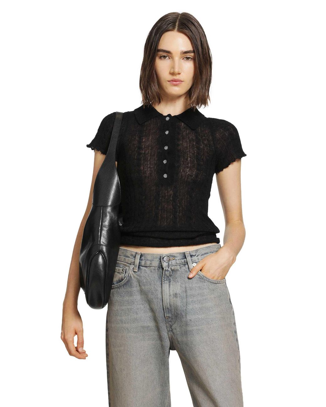 Haikure Black Laurie Semi-Sheer Polo Shirt