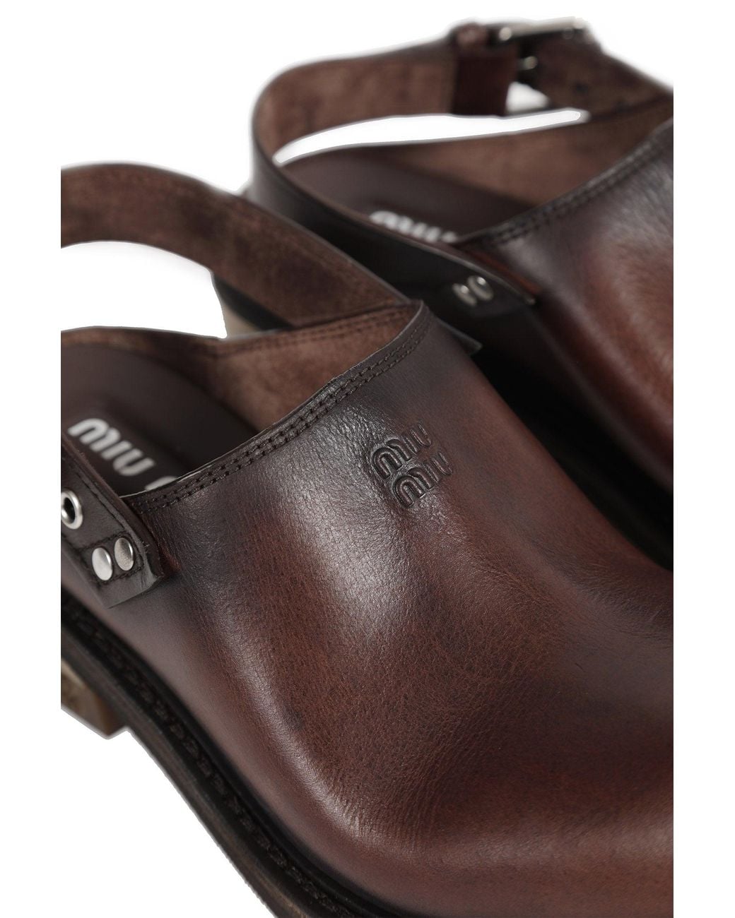 Miu Miu Brown Foule Leather Mules