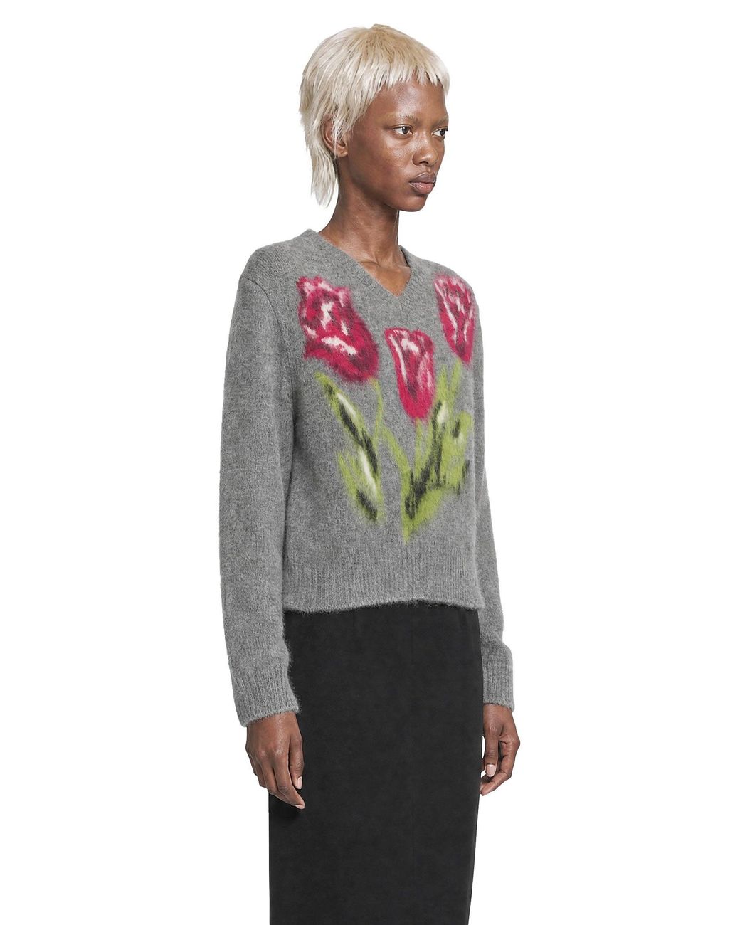 Maison Margiela Red Brushed Alpaca V-Neck Sweater