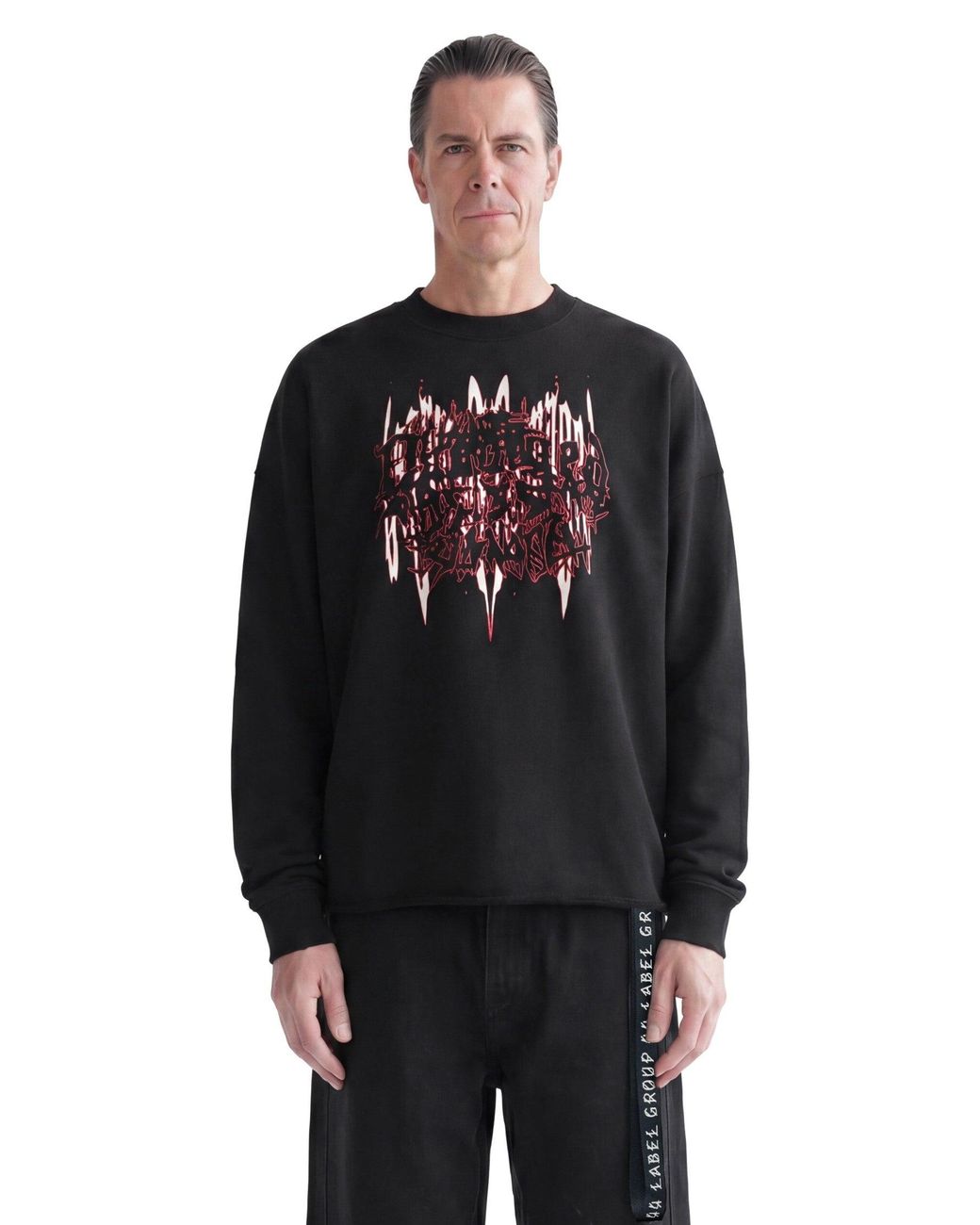 44 Label Group Black Felpa Girocollo Effetto Distressed for men
