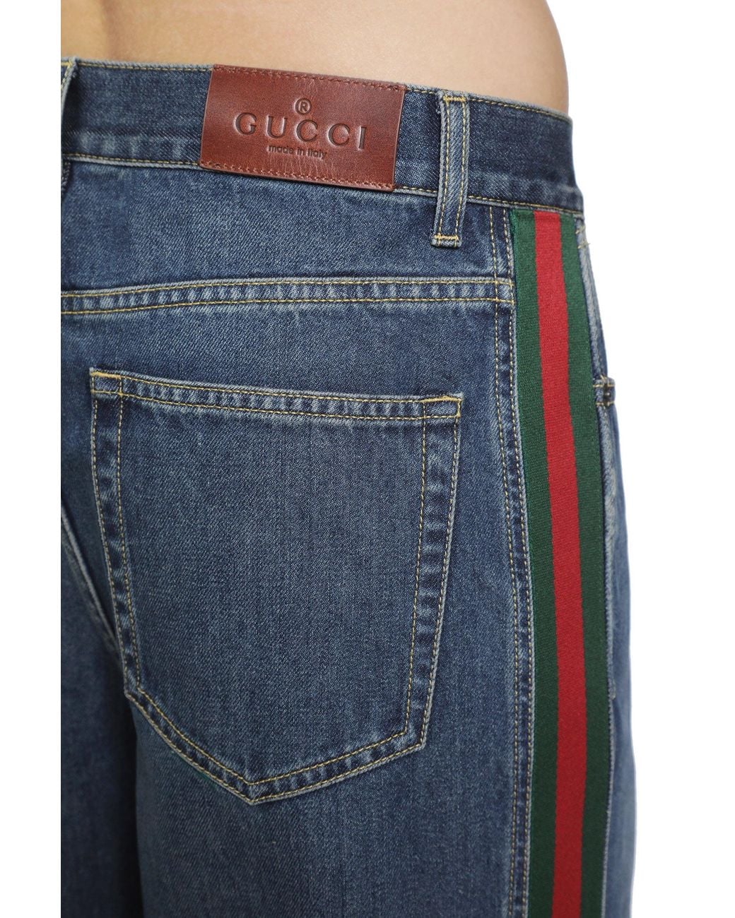Gucci Blue Denim Pants With Web Insert for men