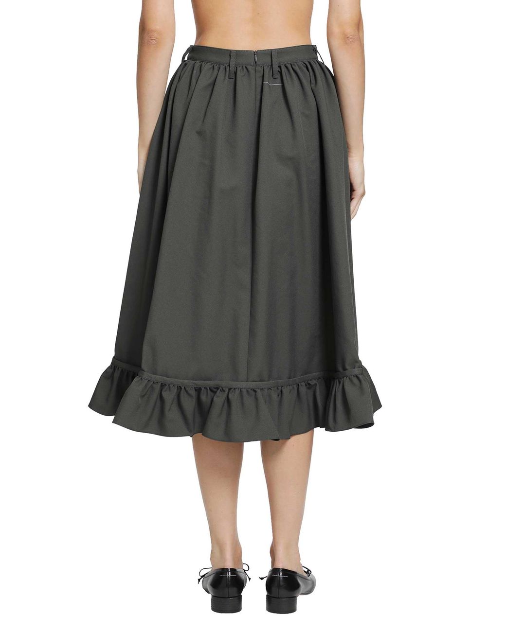 MM6 by Maison Margiela Black Gathered Midi Skirt