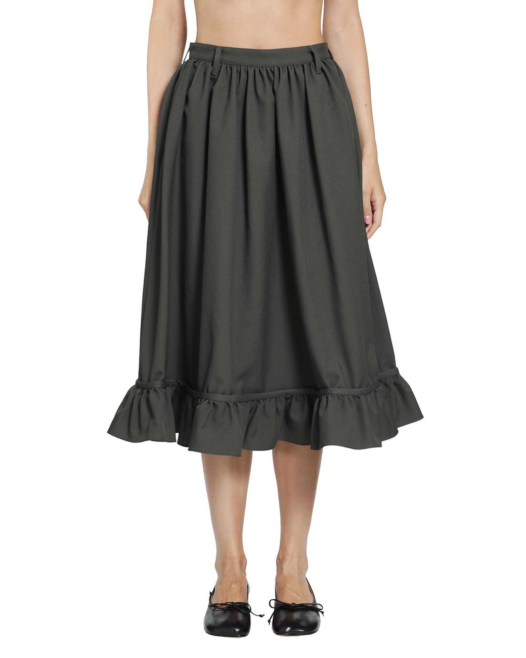 MM6 by Maison Margiela Black Gathered Midi Skirt