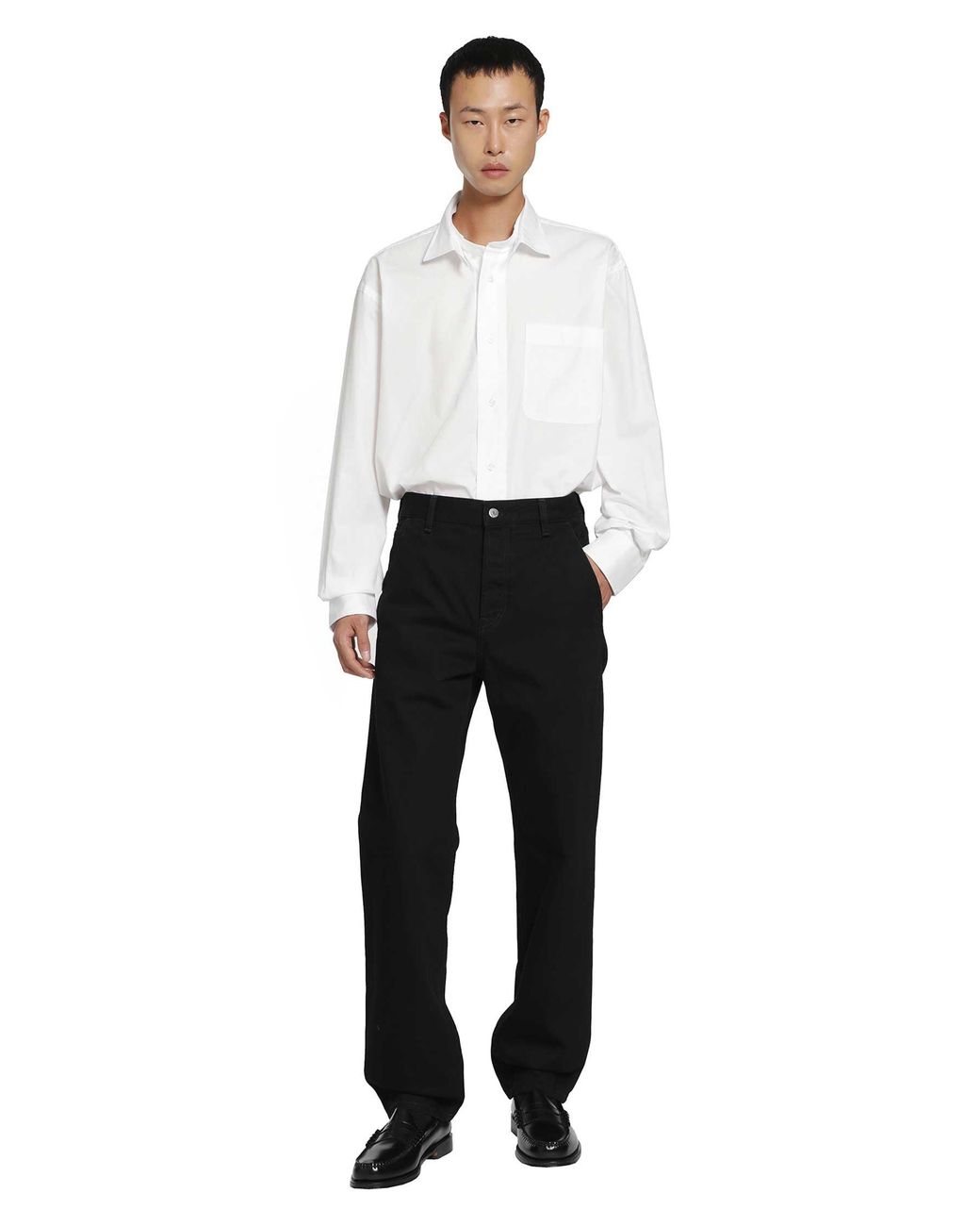 SALON C. LUNDMAN White Double Collar Pocket Shirt for men