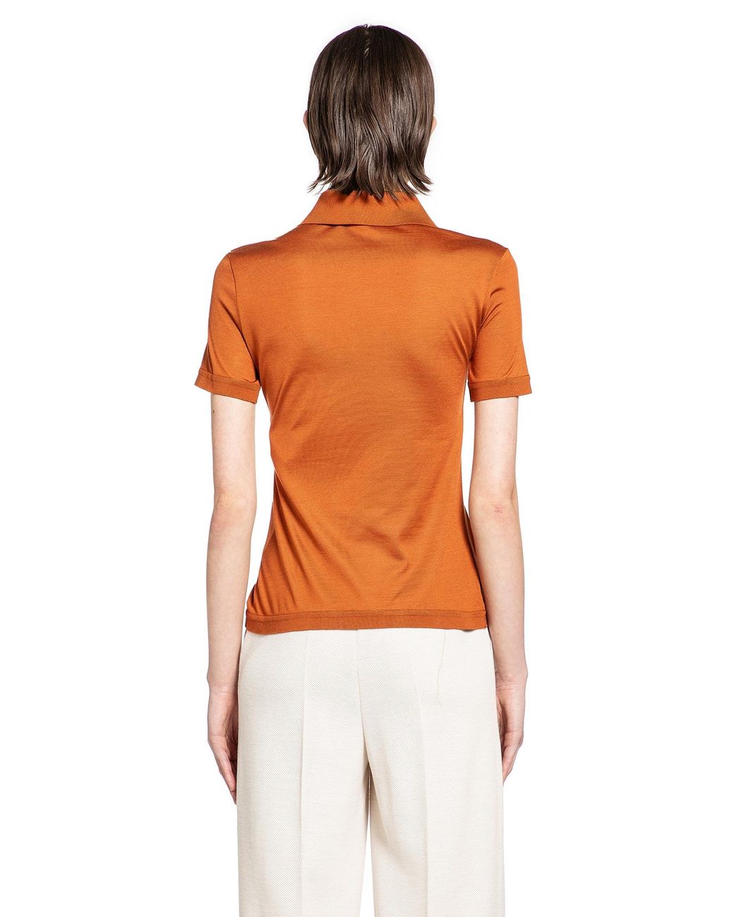 Max Mara Orange Silk Jersey Short-Sleeve Polo