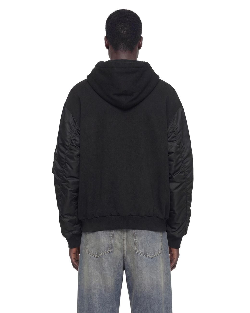 MM6 by Maison Margiela Black Jersey And Nylon Zip-Up Hoodie for men
