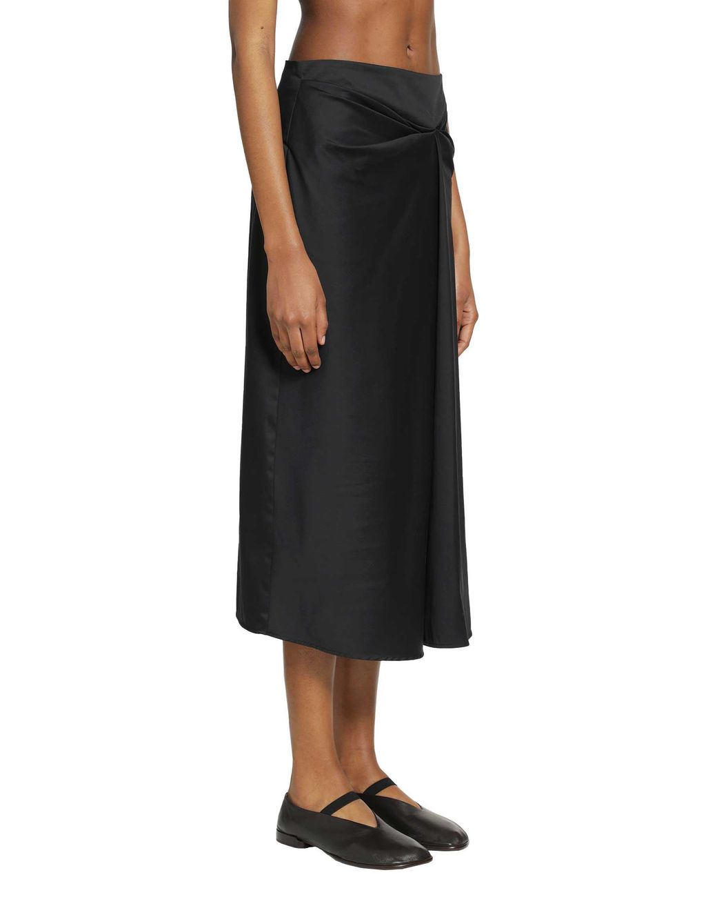 Max Mara Black Cotton Satin Midi Skirt