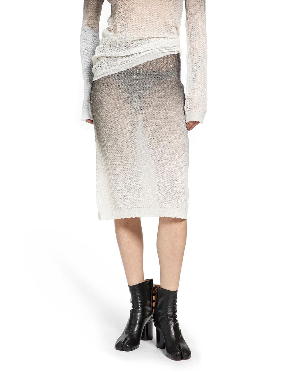 Maison Margiela White Sheer Knit Midi Skirt